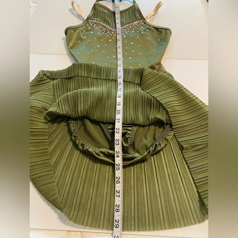 Competition Custom made solo dance costume olive green pleated lyrical dress SA